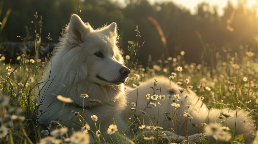 夏のサモエド犬