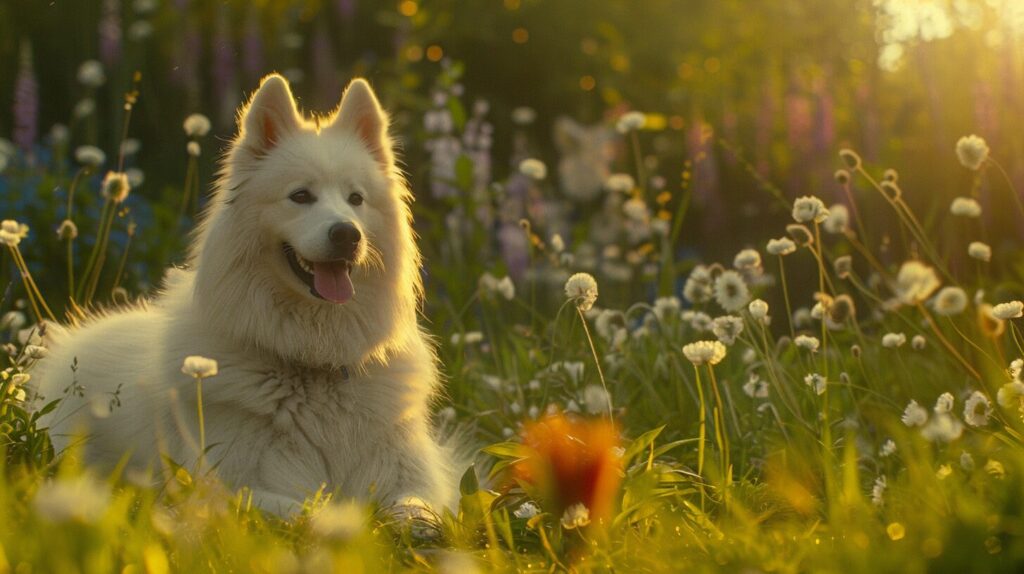 夏のサモエド犬