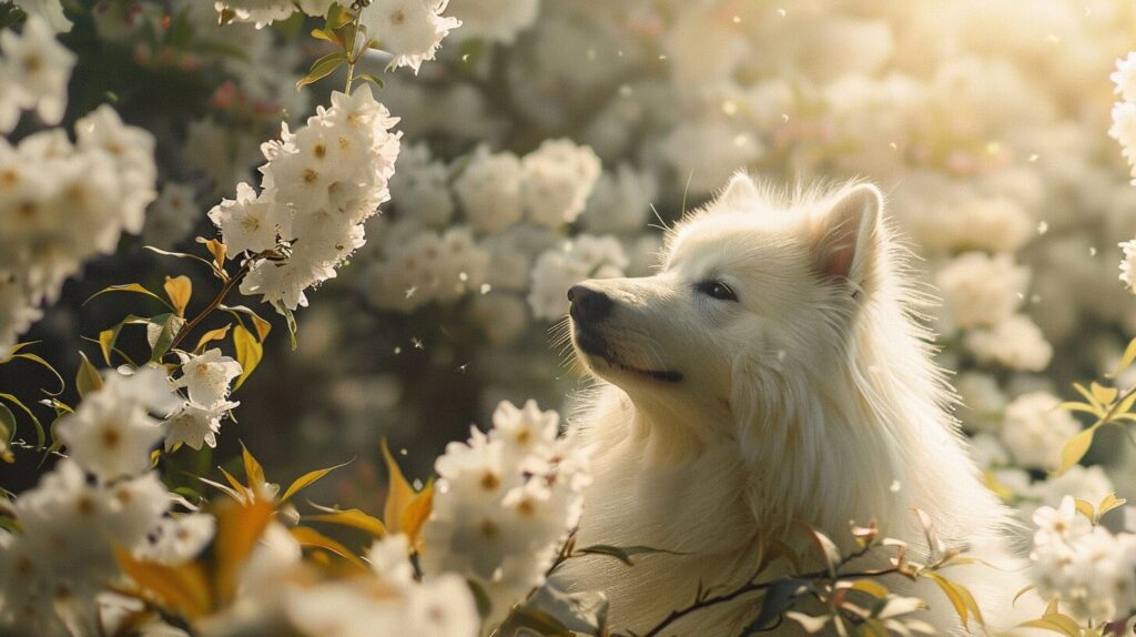 夏のサモエド犬