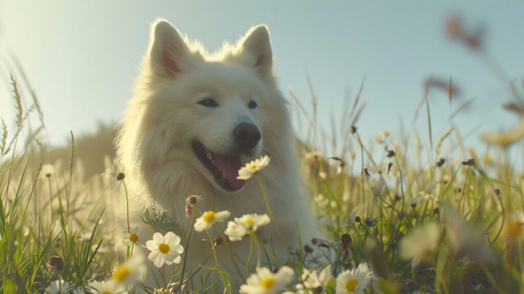 夏のサモエド犬