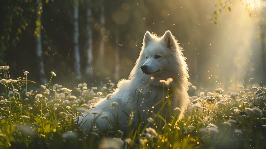 夏のサモエド犬