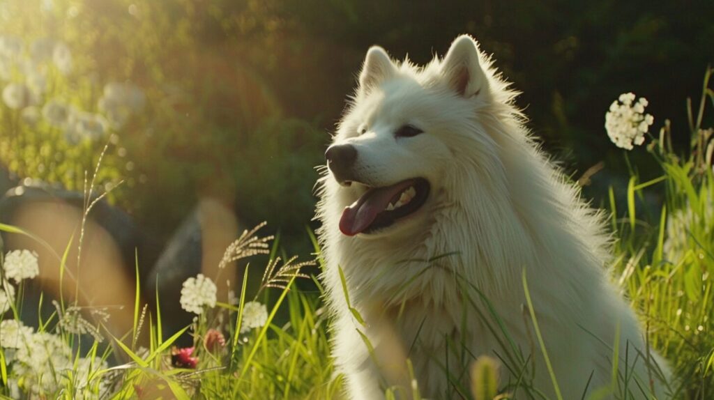 夏のサモエド犬