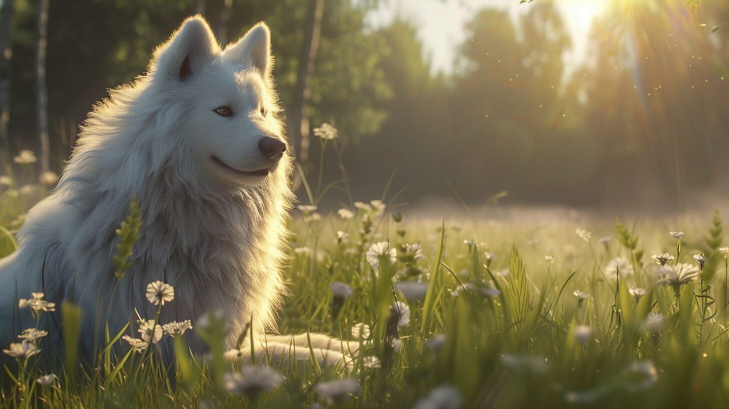 夏のサモエド犬